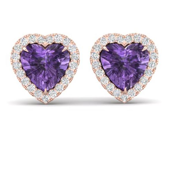 2 ctw Amethyst & Micro Pave VS/SI Diamond Earrings Heart 14k Rose Gold - REF-38G2W