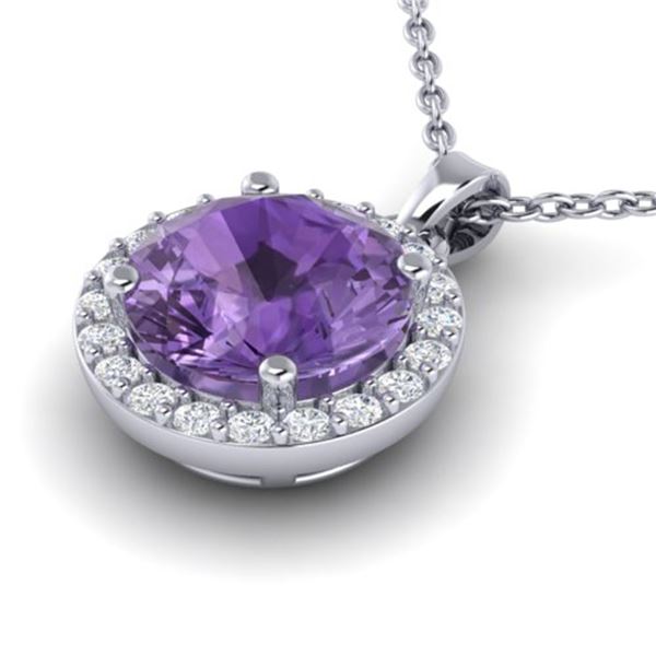 2 ctw Amethyst & Halo VS/SI Diamond Micro Pave Necklace 18k White Gold - REF-30R4K