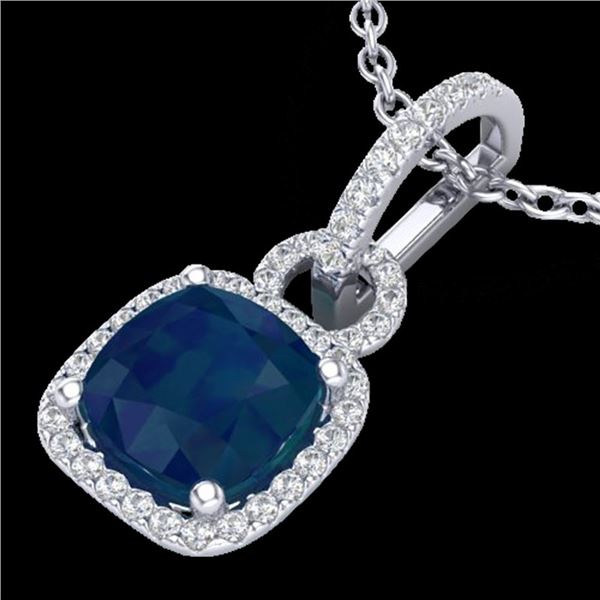3 ctw Sapphire & Micro VS/SI Diamond Certified Necklace 18k White Gold - REF-56Y2X