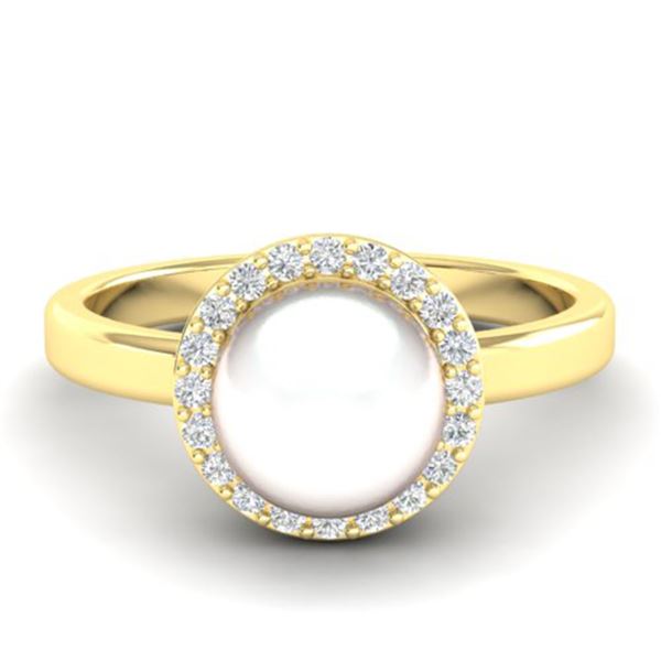 0.25 ctw Micro Pave VS/SI Diamond Certified & Pearl Ring 18k Yellow Gold - REF-41K6Y