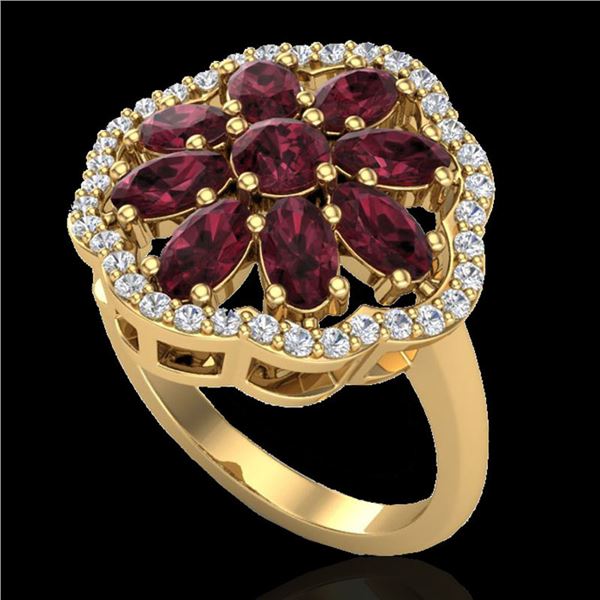 3 ctw Garnet & VS/SI Diamond Cluster Designer Ring 10k Yellow Gold - REF-49W3H