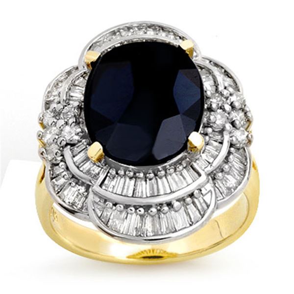 7.85 ctw Blue Sapphire & Diamond Ring 14k Yellow Gold - REF-135H5R