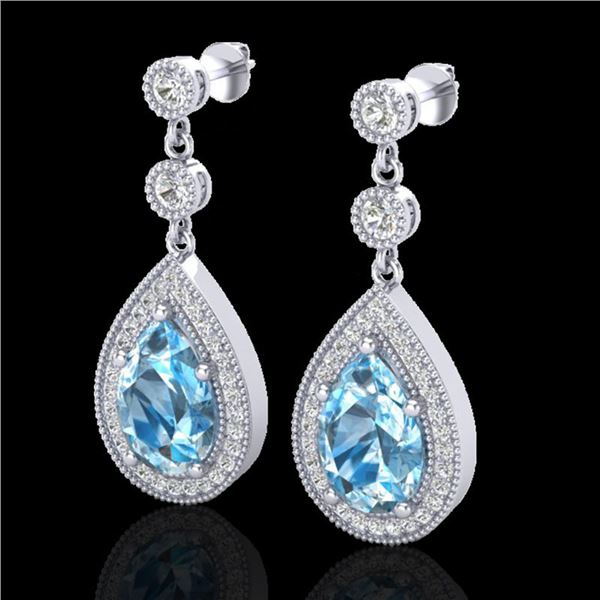 7.50 ctw Sky Topaz & Micro Pave VS/SI Diamond Earrings 18k White Gold - REF-55G2W