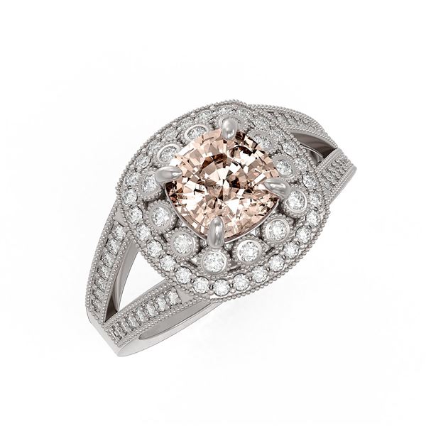 2.29 ctw Certified Morganite & Diamond Victorian Ring 14K White Gold - REF-107G3W