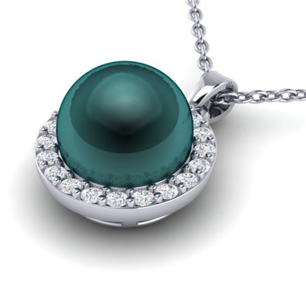 0.25 ctw Micro Pave Diamond & Peacock Pearl Necklace 18k White Gold - REF-30Y8X