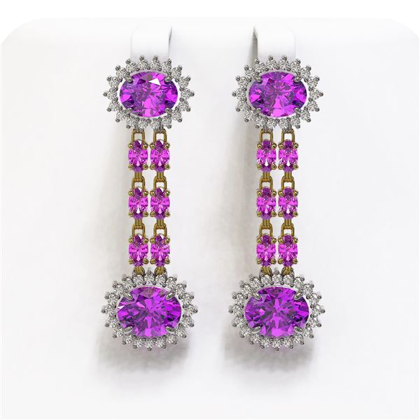 10.4 ctw Amethyst & Diamond Earrings 14K Yellow Gold - REF-174W5H