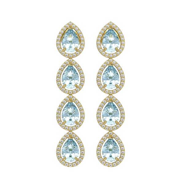 7.41 ctw Aquamarine & Diamond Micro Pave Halo Earrings 10k Yellow Gold - REF-169A6N