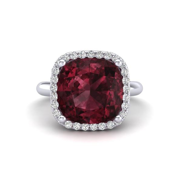 6 ctw Garnet & Micro Pave Halo VS/SI Diamond Ring 18k White Gold - REF-44R3K