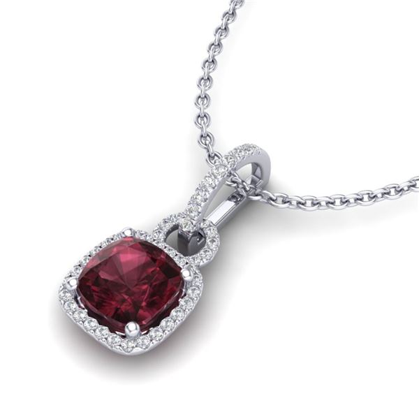 3.50 ctw Garnet & Micro VS/SI Diamond Necklace 18k White Gold - REF-49N2F