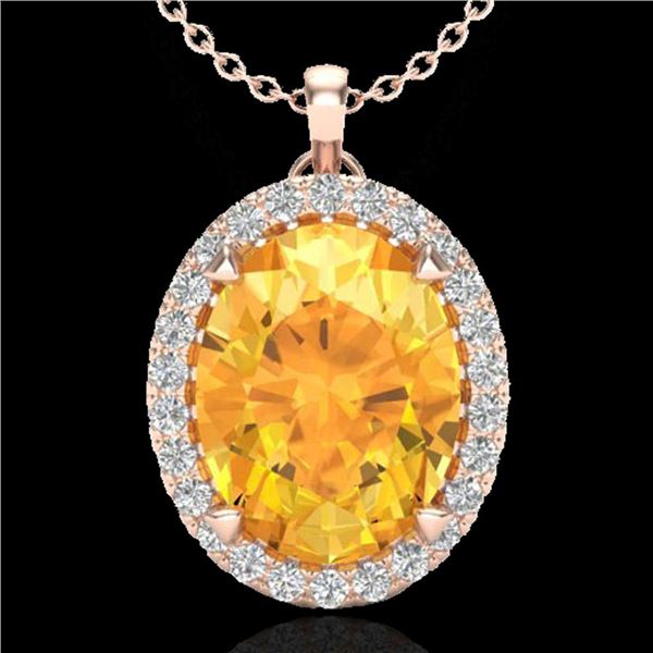 2.75 ctw Citrine & Micro VS/SI Diamond Halo Necklace 14k Rose Gold - REF-37W5H