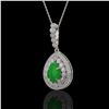 Image 1 : 4.07 ctw Jade & Diamond Victorian Necklace 14K White Gold - REF-118A2N