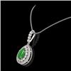 Image 3 : 4.07 ctw Jade & Diamond Victorian Necklace 14K White Gold - REF-118A2N