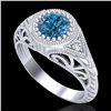 Image 1 : 1.07 ctw Fancy Intense Blue Diamond Art Deco Ring 18k White Gold - REF-200X2A
