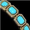 Image 3 : 23.66 ctw Turquoise & Diamond Micro Pave Halo Bracelet 10k Yellow Gold - REF-345F5M
