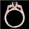 Image 2 : 1.50 ctw Certified VS Black Diamond 3 Stone Solitaire Ring 10k Rose Gold - REF-69N3F