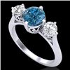 Image 1 : 1.51 ctw Intense Blue Diamond Art Deco 3 Stone Ring 18k White Gold - REF-236F4M