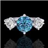 Image 2 : 1.51 ctw Intense Blue Diamond Art Deco 3 Stone Ring 18k White Gold - REF-236F4M