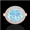 Image 2 : 4 ctw Aquamarine & Micro Pave VS/SI Diamond Ring 14k Rose Gold - REF-116K5Y