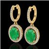 Image 1 : 4.25 ctw Emerald & Micro Pave VS/SI Diamond Earrings 18k Yellow Gold - REF-112H8R