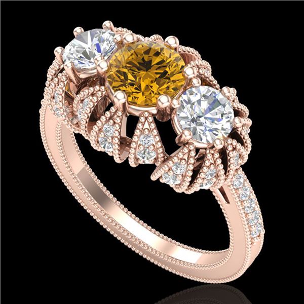 2.26 ctw Intense Fancy Yellow Diamond Art Deco Ring 18k Rose Gold - REF-345N5F