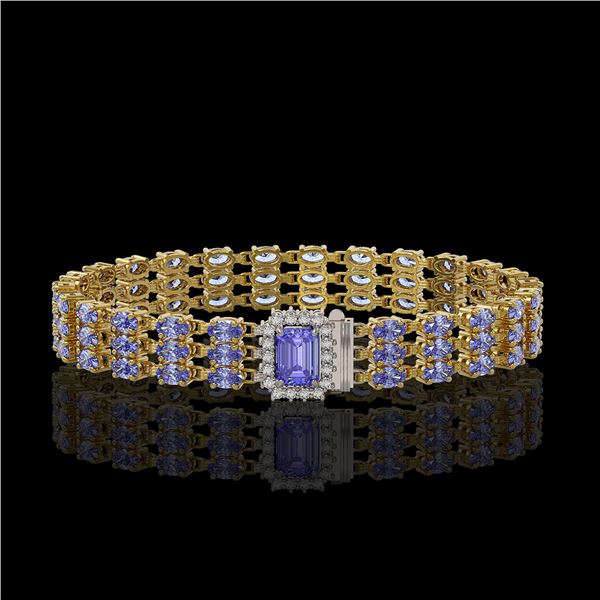24.18 ctw Tanzanite & Diamond Bracelet 14K Yellow Gold - REF-318G2W
