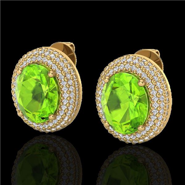9 ctw Peridot & Micro Pave VS/SI Diamond Earrings 18k Yellow Gold - REF-186X8A