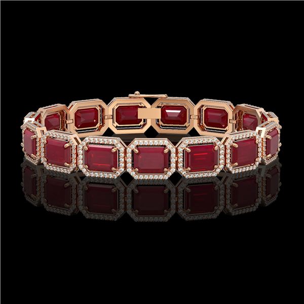 38.61 ctw Ruby & Diamond Micro Pave Halo Bracelet 10k Rose Gold - REF-424H5R