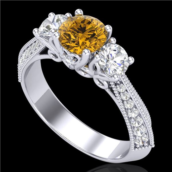 1.81 ctw Intense Fancy Yellow Diamond Art Deco Ring 18k White Gold - REF-236N4F