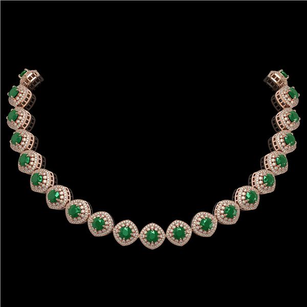 82.17 ctw Emerald & Diamond Victorian Necklace 14K Rose Gold - REF-1800F2M