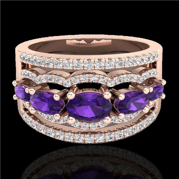 2.25 ctw Amethyst & Micro Pave VS/SI Diamond Designer Ring 10k Rose Gold - REF-81R8K