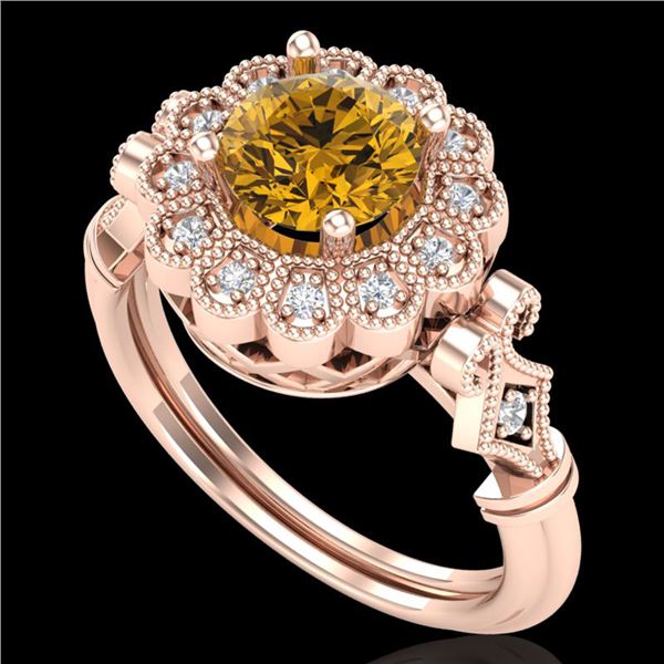 1.2 ctw Intense Fancy Yellow Diamond Art Deco Ring 18k Rose Gold - REF-290H9R