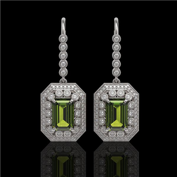 13.4 ctw Tourmaline & Diamond Victorian Earrings 14K White Gold - REF-375Y3X