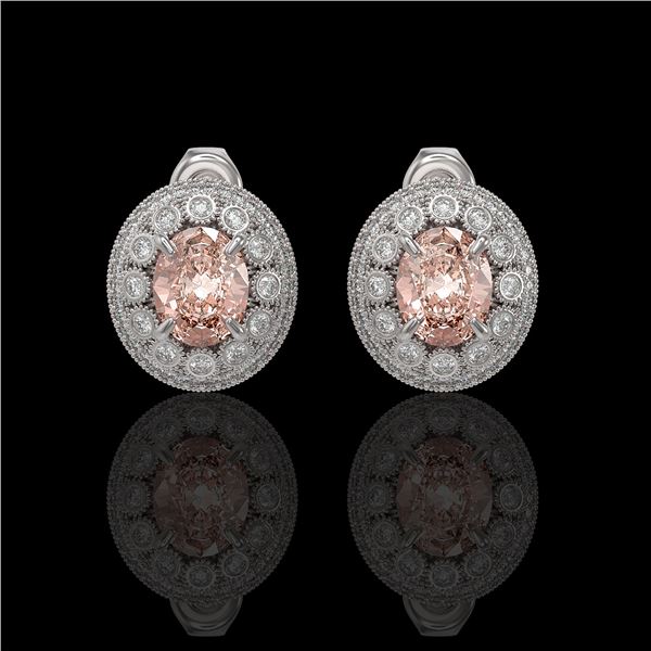 7.44 ctw Morganite & Diamond Victorian Earrings 14K White Gold - REF-288W5H