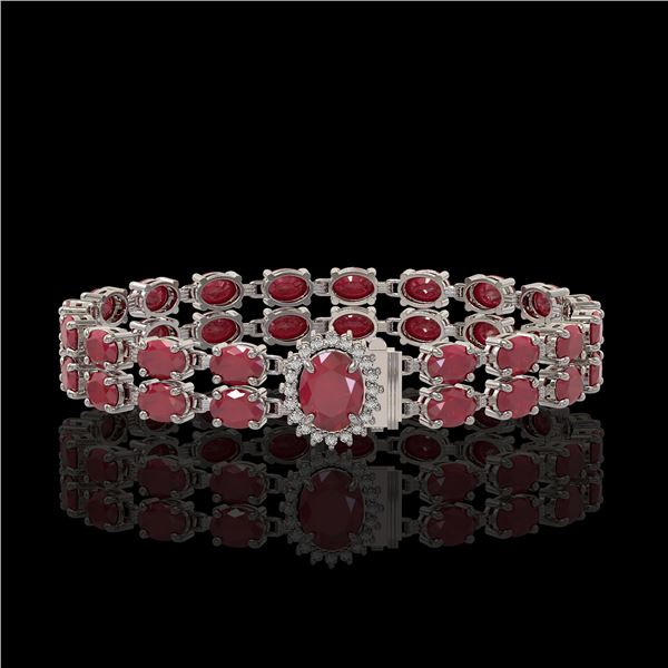 30.12 ctw Ruby & Diamond Bracelet 14K White Gold - REF-336X4A
