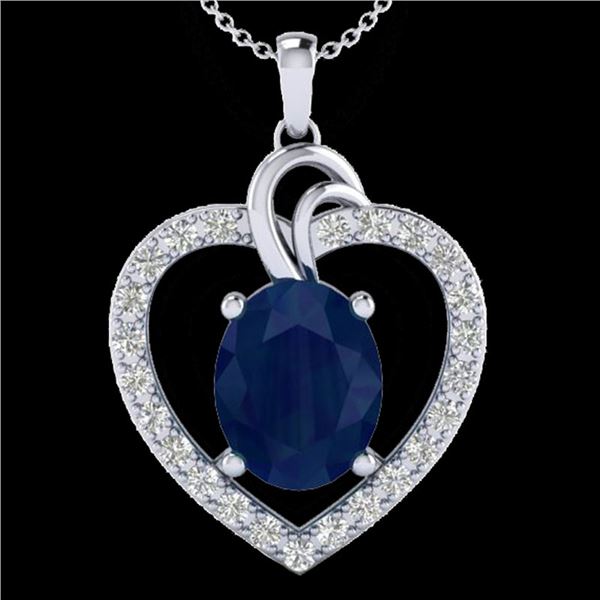 4 ctw Sapphire & VS/SI Diamond Designer Heart Necklace 14k White Gold - REF-74Y9X
