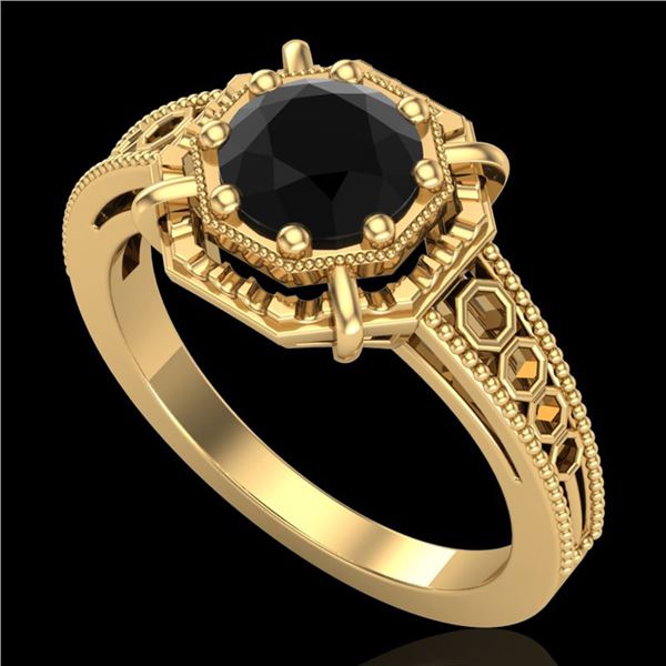 1 ctw Fancy Black Diamond Engagment Art Deco Ring 18k Yellow Gold - REF-100Y2X