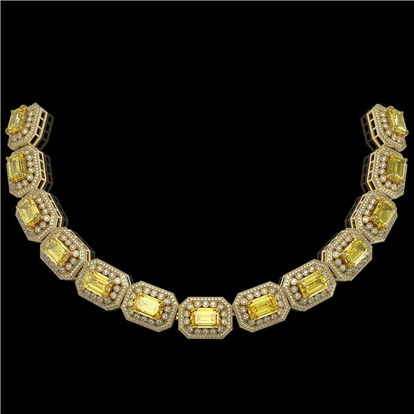 110.45 ctw Canary Citrine & Diamond Victorian Necklace 14K Yellow Gold - REF-2357H6R