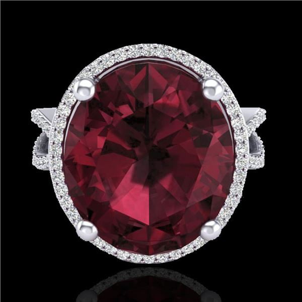 10 ctw Garnet & Micro Pave VS/SI Diamond Certified Ring 18k White Gold - REF-80K2Y
