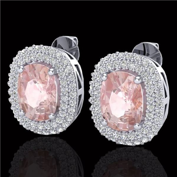 5.50 ctw Morganite & Micro Pave VS/SI Diamond Earrings 18k White Gold - REF-173W6H