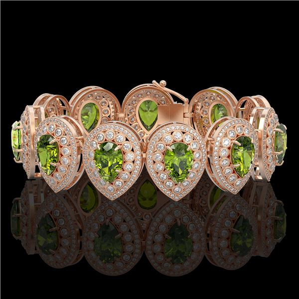57.24 ctw Tourmaline & Diamond Victorian Bracelet 14K Rose Gold - REF-1769W5H