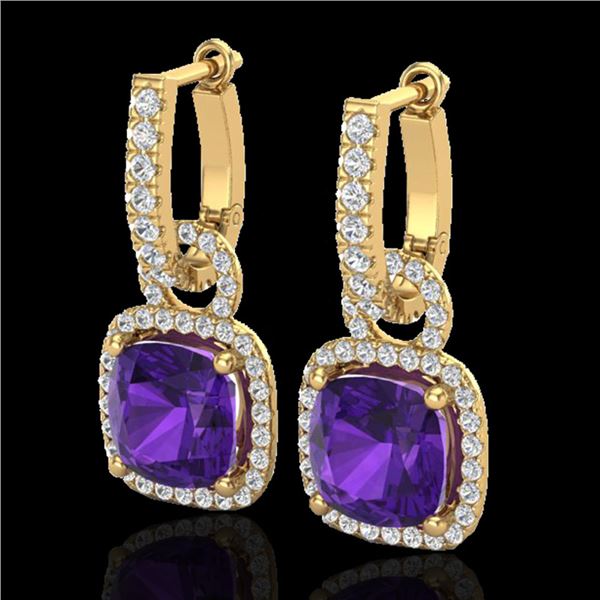 7 ctw Amethyst & Micro Pave VS/SI Diamond Earrings 18k Yellow Gold - REF-118A2N