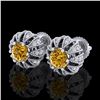Image 1 : 2.01 ctw Intense Fancy Yellow Diamond Art Deco Earrings 18k White Gold - REF-210X9A