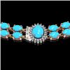 Image 3 : 29.16 ctw Turquoise & Diamond Necklace 14K Rose Gold - REF-454F5M