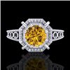Image 2 : 1 ctw Intense Fancy Yellow Diamond Art Deco Ring 18k White Gold - REF-200K2Y