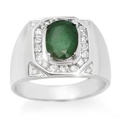 MEN'S 2.60ctw DIAMOND & EMERALD RING 14KT WHITE GOLD