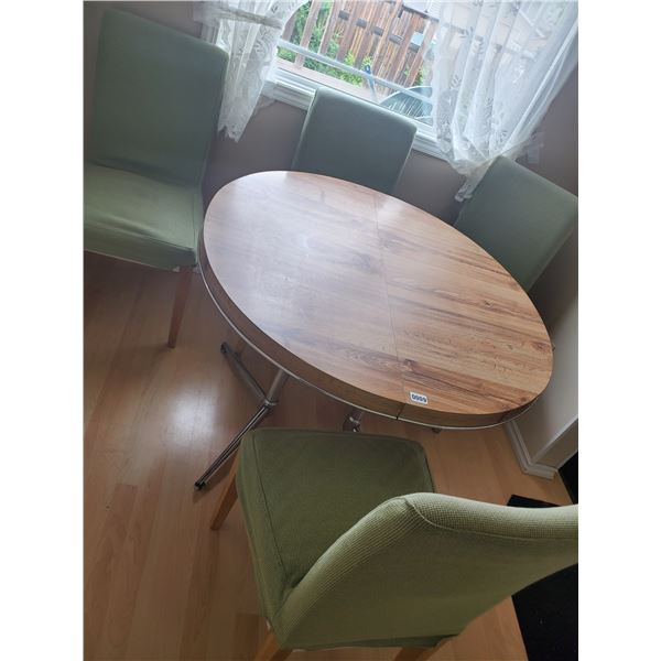 Vintage Round Dining Table w/ leaf & 4 Green Chairs