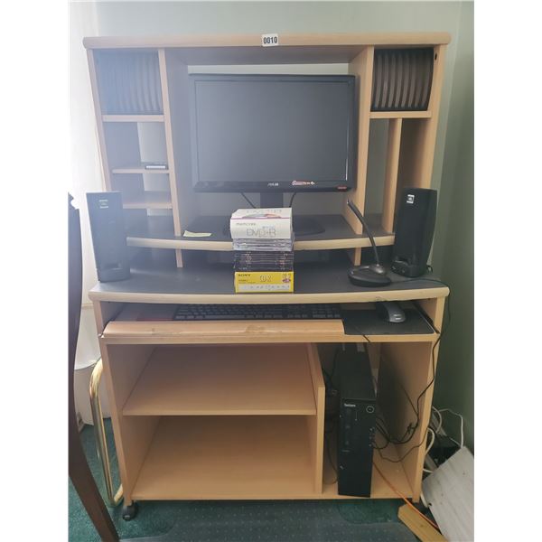 Computer Tower, Monitor, & Speakers w/ Desk