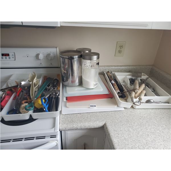 Cutting Boards & Assorted Kitchen Utensils & Canisters
