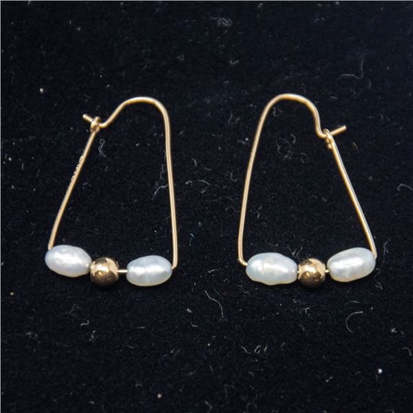 FRESHWATER PEARL EARRINGS WITH 14K GOLD BEADS