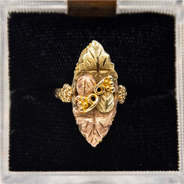 10K TWO-TONE GOLD RING, GRAPE LEAF PATTERN,